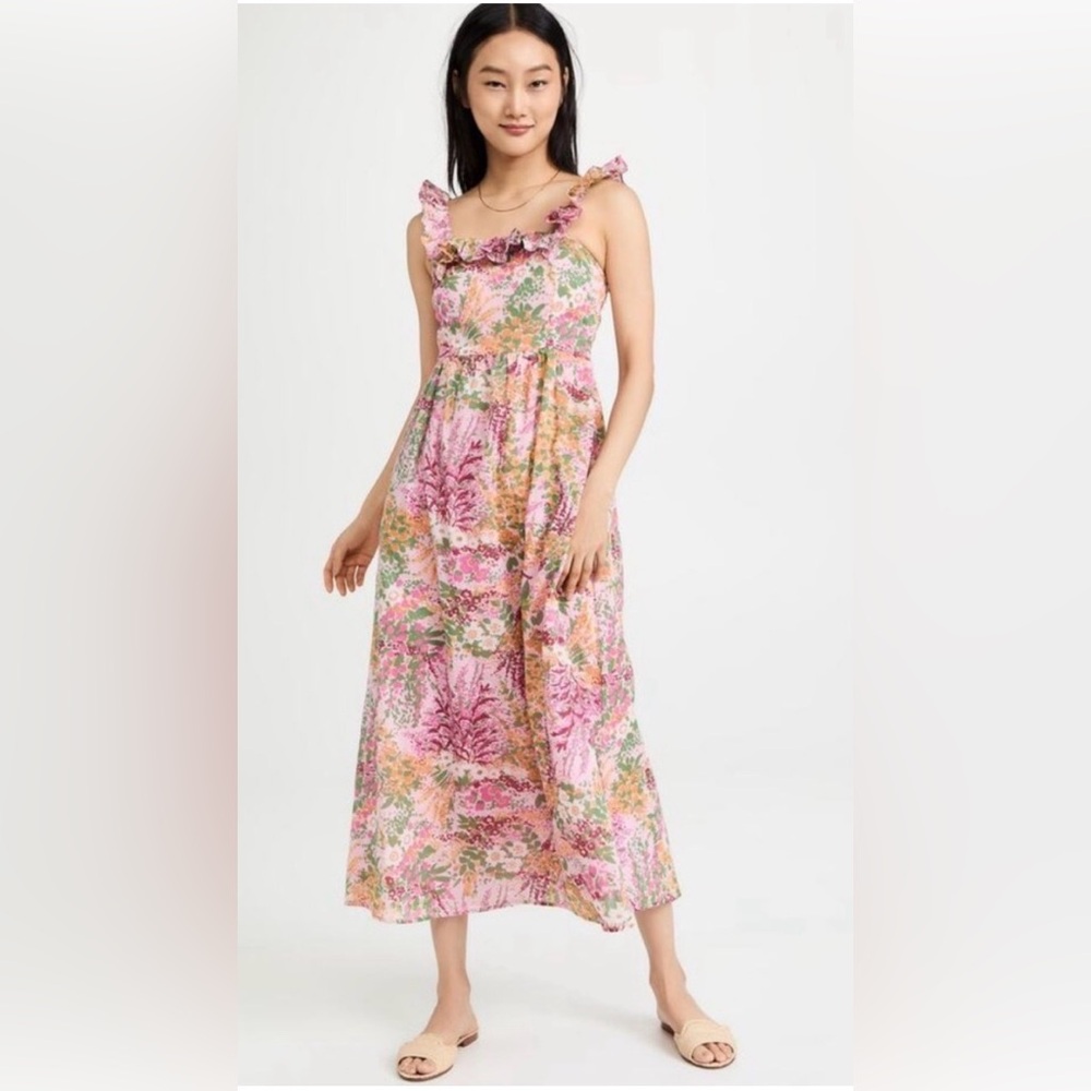 New Banjanan Alexa Floral Ruffle Maxi Dress Loki's Garden Lilac Sachet Lined M